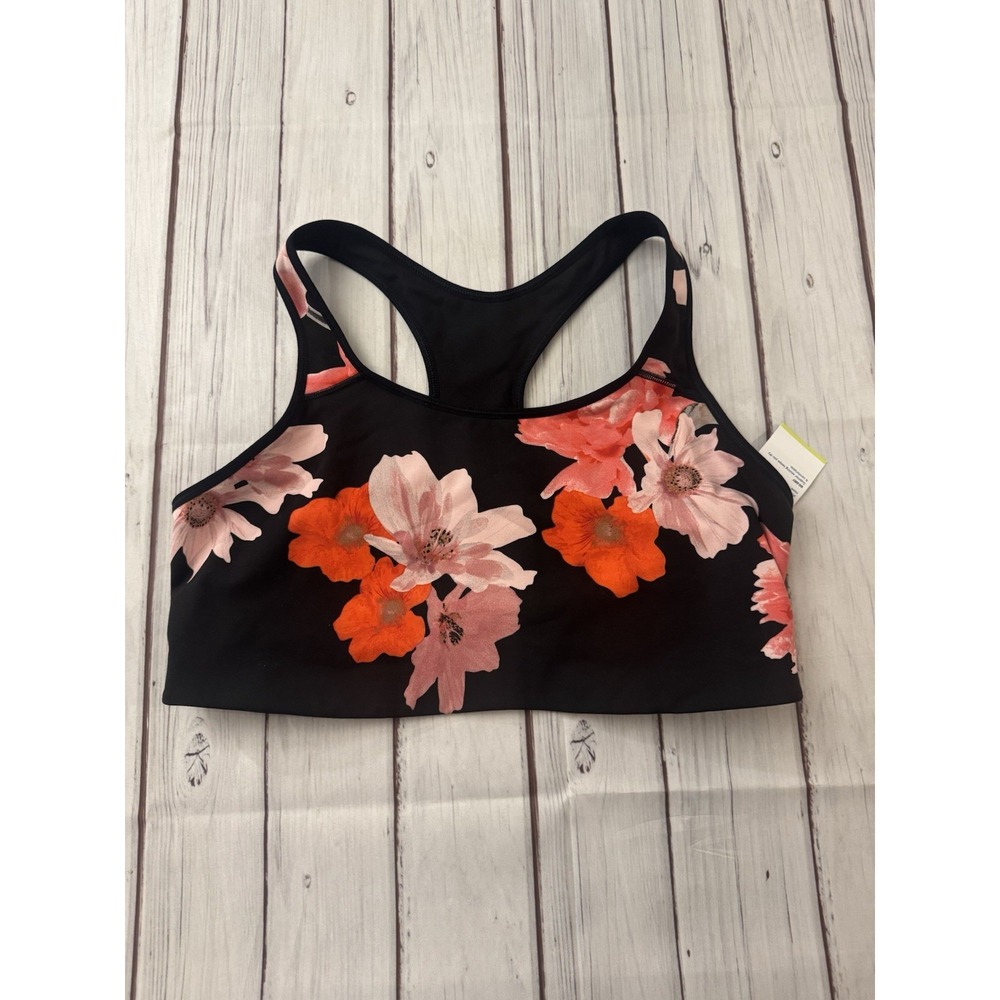 OLD NAVY Active Sports Bra Gym Workout Pink Flowers Racer Back Yoga 2X Plus